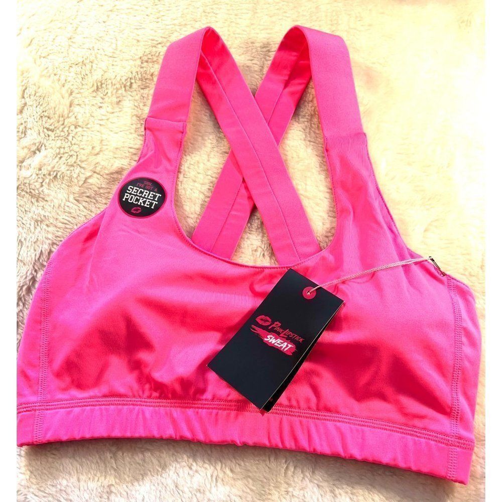 Pink Lipstick Intimates Hot Pink Sports Bra Medium NWT‎ Secret Pocket